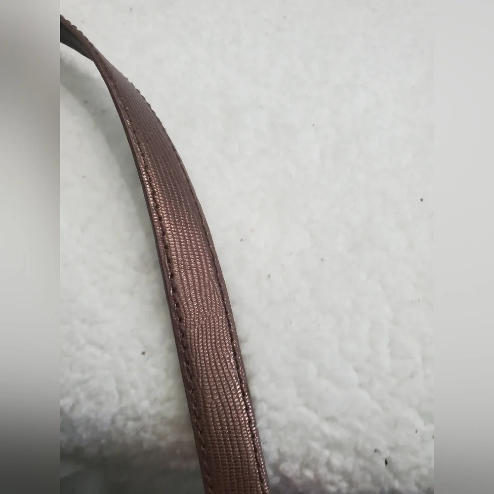 CALVIN KLEIN FANCY BROWN LEATHER THIN PANTS BELT GOLD‎ METAL SQUARE BUCKLE SZ L.